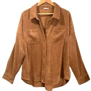 Maurices Tan Corduroy Button Down‎ Lightweight Shacket, Size XL